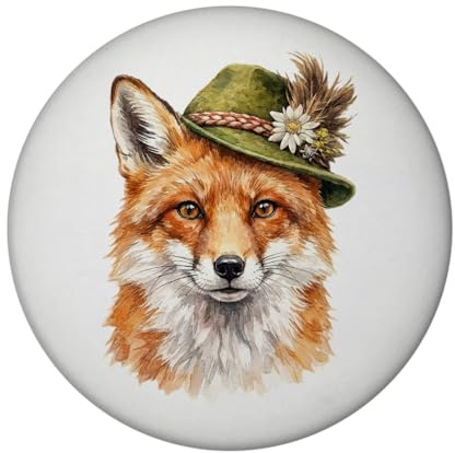 speecheese Magnet mit Flaschenöffner Fuchs Trachtenhut, rund, Aquarell | Runder Dekomagnet als Kühlschrankmagnet mit Fuchs im Trachtenhut für Küche, Büro, Almfans und Tierliebhaber.