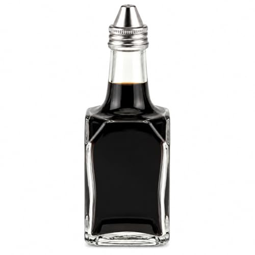 Glass Vinegar Shaker Bottle with Leak Proof Stainless Steel Pour Top – Refillable Clear Glass Condiment Dispenser for Vinegar, Salad Dressing, Oil & Sauces – Kitchen & Dining Table Bottle