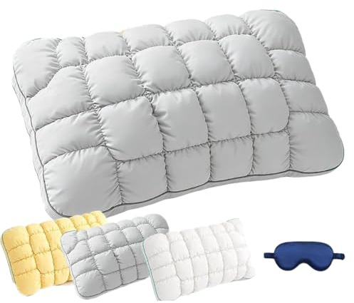 Sagfacte Cooling Marshmallow Puff Pillow, Mellow Pillow for Adults, Cloud Bed Sleep Pillows, High Resilience Support Neck Align Side Back Sleepers Breathable Skin Friendly Washable (Gray,1 Pcs)