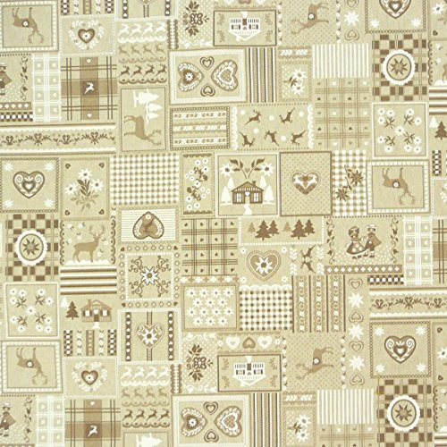 Dekostoff Patchwork Landhaus Hirsch natur braun weiß