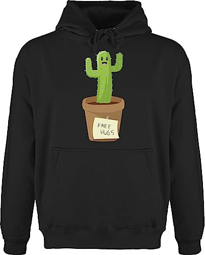 Shirtracer Hoodie Herren Pullover Männer - Sprüche Statement - Free Hugs Kaktus - S - Schwarz - mit Aufschrift Hug Pulli Statements Cactus Spruch for