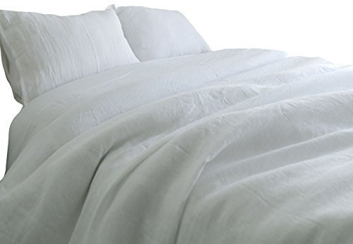 meadow park 100% Pure Leinen 3 Stück Bettbezug Set, Vintage Stone Washed Weiche strapazierfähige French Flachs Leinen Bettwäsche, Queen Size, Weiß