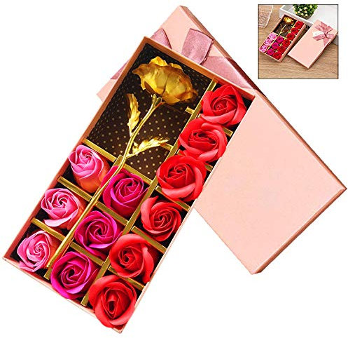 iPobie 12 Stücke Rosen-Duftseifen und 24k Goldfolie Rose Blumen Blütenblätter Set in Geschenk-Box, Geschenke für Muttertag, Frauentag, Hochzeit, Geburtstag