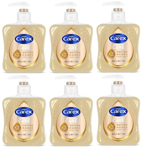 Carex Advanced Care Shea Butter Antibacterial Hand Wash, 3x More Moisturisers, Clean & Protect Hands, Bulk Buy, Pack of 6 x 250ml