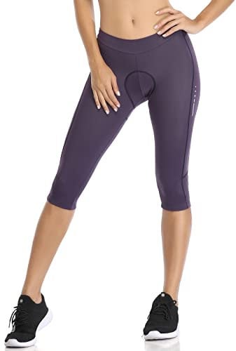 Santic Pantalon Cycliste Femme 3/4 Rembourré Leggings Shorts de Vélo Collants de Cyclisme VTT Coussin Respirant Noir Violet Rose Elastique