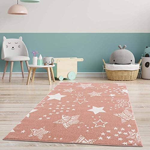 carpet city Kinderteppich - Sterne Sternen-Himmel 120x160 cm Rose - Kinderzimmer Teppich Modern