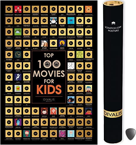 Divalis Rubbel-Filme Poster Kinder - Abkratzen Poster Kinderfilme - Film Bucket List Kinder - Kinderfilmplakate - Kinder Filmplakate - Scratch off Kids Movies Poster