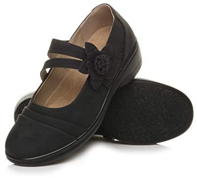 AJVANI Flat Grip Sole Padded Mary Jane Hook&Loop Comfort Shoes Size 4 37 Black