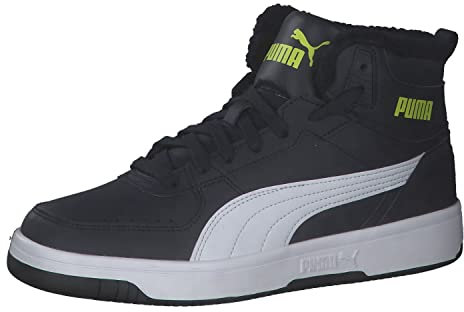 PUMA Rebound Joy Fur Jr Sneaker, Parisian Night White-Light Lime, 38.5 EU