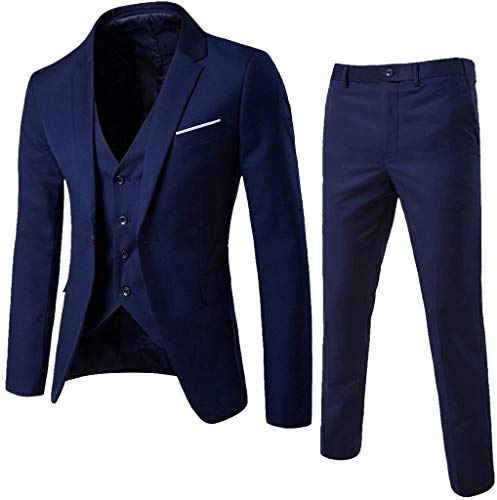 Take Idea Traje de hombre de 3 piezas de color sólido Slim Fit Smoking Business Traje de hombre chaqueta elegante chaleco de boda