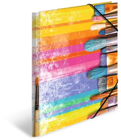 HERMA Sammelmappen A4 Pinsel Set, 3 Stück, Kinder Eckspanner-Mappen aus Pappe mit Kunst Motiv, Gummizug, Innenklappen und Innendruck für Jungen und Mädchen