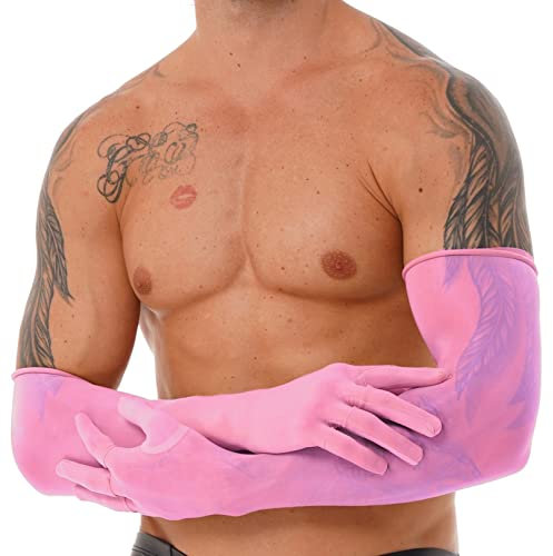 iiniim Mens Spandex Long Gloves Full Finger Dress-up Gloves Evening Party Dance Gloves Type B Pink One Size