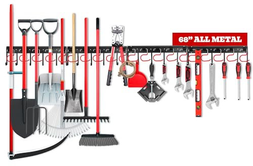 Garten-Werkzeug-Organizer aus Metall, 172,7 cm, stabile Garagenwand und Schuppen, Organisationssystem – Haken für Schaufel, Besen, Rechen und mehr