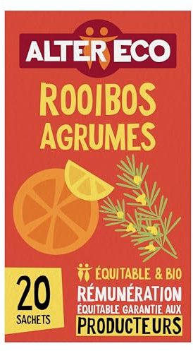 ALTER ECO - Infusion Rooibos Agrumes - Infusion Bio & Équitable - Sans Théine - Boîte de 20 Sachets, Jaune, 1 Unité (Lot de 1)