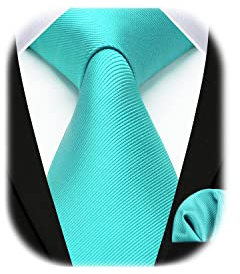 Enlision Krawatte Türkis Herren Hochzeit Krawatten und Einstecktuch Set Elegant Einfarbig Seidenkrawatte mit Taschentuch Schlips Aqua