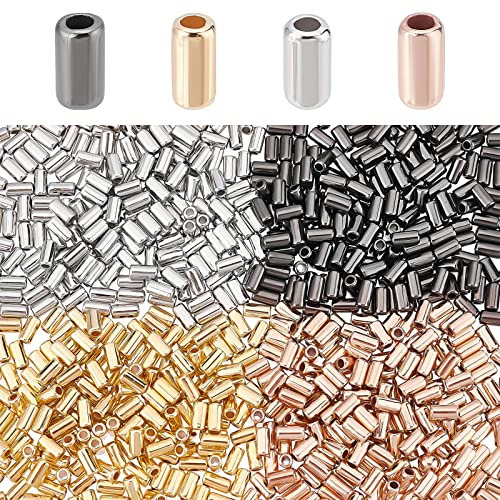 DICOSMETIC 2000 Stück 4 Farben Kleine Röhrchenperlen 5 6mm CCB Zwischenperlen Roségold Platin Gunmetal Goldene Signalhorn Rocailles Säulenperlen Für Die DIY Schmuckherstellung, Bohrung: 1.6mm