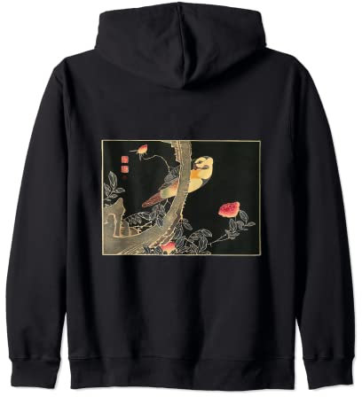 Jakuchu Parrot Rose Bush Japanese Bird Art Zip Hoodie