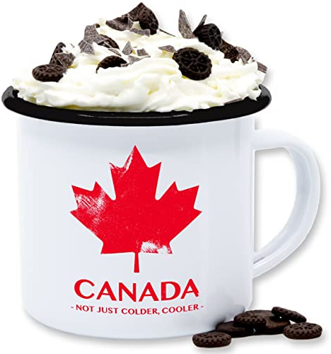 Emaille Tasse Blechtasse - Statement Sprüche - Canada Not just colder cooler - Souvenir Geschenk - 300 ml - Weiß Schwarz - kanada becher mit spruch sarkasmus maple kaffeetasse spruechen kanadier