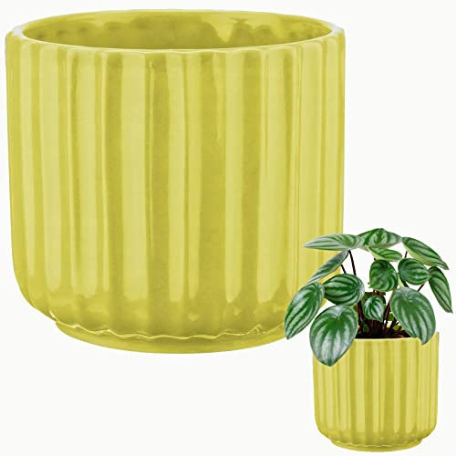 Konzept 11 - Blumentopf aus Keramik 12cm Klein Übertopf für Zimmerpflanzen Pflanztopf Gelb, Orchideentopf Rund