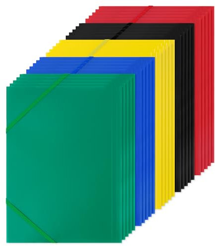 15 Pcs Einschlagmappe A4 mit Gummizug, Sammelmappe PP-Kunststoff Eckspanner A4 Mappe PP DIN A4, Dokumentenmappe, Leichter Ordner für Akten, Besprechungen, Berichte, Bürobedarf - Farbig Sortiert