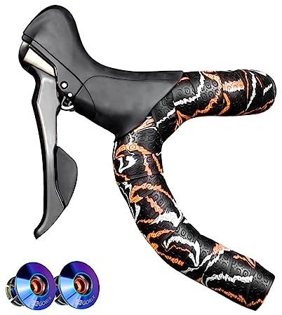 GORIX Bar Tape Handlebar Grip Wrap+2 Bar Oil Slick Plug Silicon Road Mountain Bicycle Cycling (GX-Marble) (Orange)