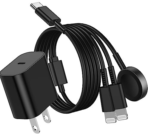 Upgraded USB C Watch Charger, 3-in-1 Magnetic Fast Charging Cable for iPhone and iWatch 6ft and C Wall Outlet for Apple Watch Series SE/8/7/6/5/4/3/2/1 and iPhone 14/13/Airpods-Black-Black