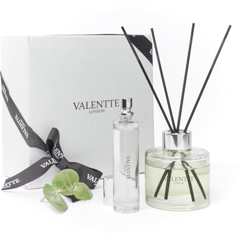 Valentte Reed Diffuser & Natural Room Mist - Patchouli & Eucalyptus Scent | Essential Oil Aroma for Home, Gift Box | 100 ml, 30 ml