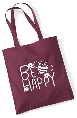 Huuraa Einkaufsbeutel Be Happy Biene Geschenk 10 Liter Burgundy Baumwolle Be Happy Überraschung