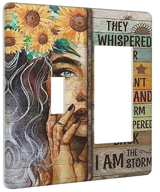 Cubierta decorativa para interruptor de luz con diseño de girasol en madera rústica de 2 bandas, para decoración de baño, dormitorio, cocina