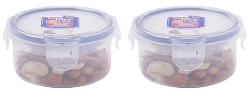 Lock & Lock HPL932 Round Storage Container - Clear/Blue, 300 ml (Pack of 2)