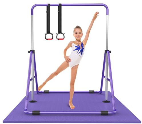 RINREA Barre da ginnastica per bambini con altezza regolabile, pieghevole per allenamento ginnico, barra per kip bar espandibile orizzontale per casa