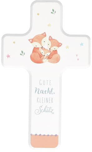 Butzon & Bercker Kinderkreuz 'Gute Nacht, kleiner Schatz' Buche weiß lackiert 11x18cm - Wandkreuz in Geschenkverpackung für Jungen & Mädchen - christliches Geschenk Geburt & Taufe