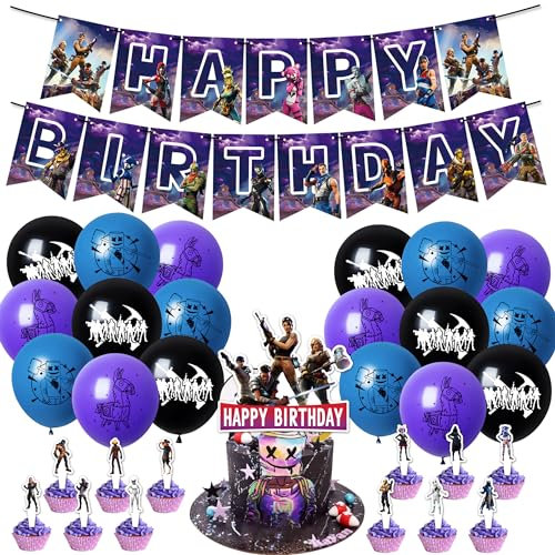 Game Birthday Party Supplies, Game Party Decorations - Happy Birthday Banner, Cake Topper, Cupcake Toppers, Balloons for kids