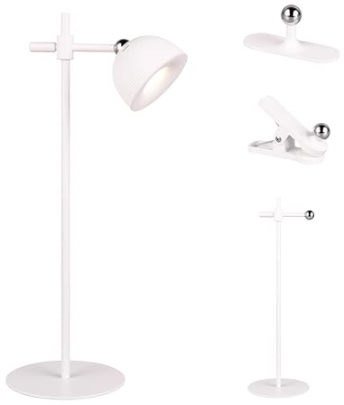 Reality Leuchten LED Akku Tischleuchte Maxima R57791101, Metall Weiß matt, inkl. 3 Watt LED, 4-fach Touch, inkl. Standfuß & Wandbefestigung & Klemmvorrichtung