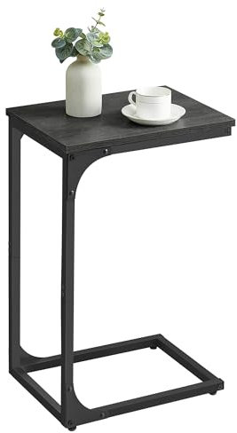 VASAGLE C-Shaped Side Table, Bedside Table, Sofa Side Table, Coffee Table, with Metal Frame, Industrial, for Living Room, Bedroom, Misty Grey and Ink Black LET350B68