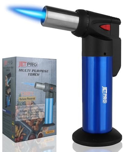 JETPRO Butane Torch Lighter One-hand Operation Kitchen Cooking Torch for BBQ Baking Cream (Butane Gas NOT Pre-filled)