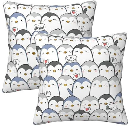WURTON Weicher Kissenbezug mit süßem Pinguin-Druck, für Couch und Sofa, als Geschenk für Zuhause
