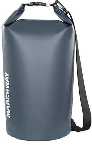 MARCHWAY, Schwimmender, wasserdichter Trockensack, 5 l, 10 l, 20 l, 30 l, 40 l, Roll-Top, Hält Ausrüstung trocken für Kajakfahren, Rafting, Schwimmen, Camping, Wandern, Strand, Angeln, Grau, 5 l