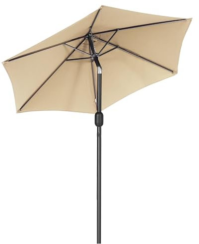 soges Sombrilla de Jardín para Exteriores con Ventana de Ventilación, Protección UV, Inclinable para Terraza, Playa, Piscina, Patio, Café, caqui Φ224x225cm