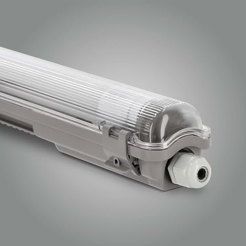 LED Universum Feuchtraum-Wannenleuchte 150cm IP65 mit T8 LED-Röhre 22W 2640 Lumen neutralweiß 4000K flimmerfrei verknüpfbar | Kellerleuchte Nassraumleuchte Feuchtraumleuchte L1576xB68xH58mm