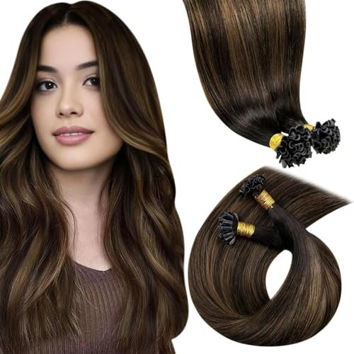 LaaVoo Balayage Bonding Extensions Echthaar Braun Blond Echthaar Extensions Mit Keratin Bondings 1g/s Utip Extensions Echthaar Bondings Dunkelstes Braun Ombre Mittel Braun #2/8/2 50g 45cm