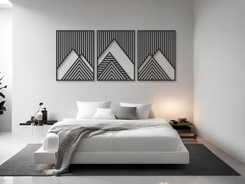 VAILLA Berge Wanddeko, Wandbild aus Holz, Wand deko in Schwarz Gold, 3D Bilder, Wandbilder Home Wall Art Dekoration, Wandaufkleber, Moderne Deko, Bilder für Zuhause Schlafzimmer, Wohnzimmer (Berge 2)