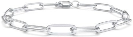 VIGGIANO 925 Solid Sterling Silver Women Oval Paperclip Chain Chunky Link 7.5 Inch Bracelet 4mmx16mm