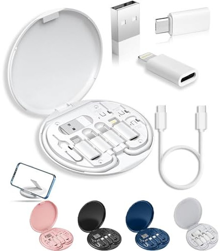 Humorous 9 in 1 Cable Case, 9 in 1 Cable Case, USB Adapter Multicharging Cable Case, Multi-Functional Compact Cable Card, 60w Fast Charge USB Type-C Micro Cable (White)
