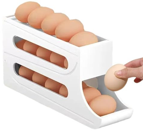 Egg Holder Storage | Three Tiers Egg Dispenser | Automatic Scrolling Egg Storage Fridge | Space Saving Large Capacity Egg Rack | Egg Organizer For Kitchen Fridge