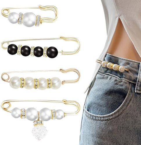4 Broche élégante en fausses perles pour femme, broche femme vetement, Clips Broche élégante en fausses perles pour femmeà Cardigan Rétro Pince à Pull Vintage Clips à Châle en Métal