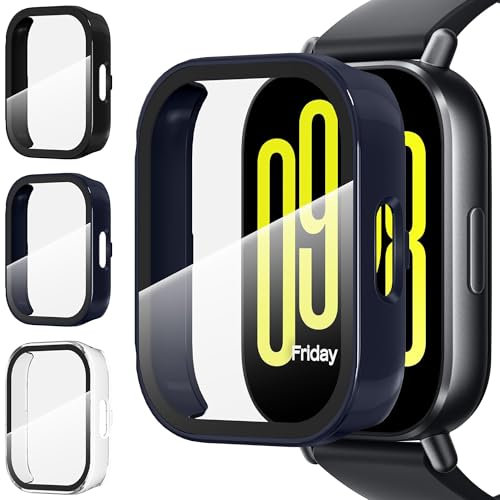 Diruite 3-Packs Screen Protector for Xiaomi Redmi Watch 5 Active Tempered Glass Case,All Around Hard PC Protective for Xiaomi Redmi Watch 5 Active Cover