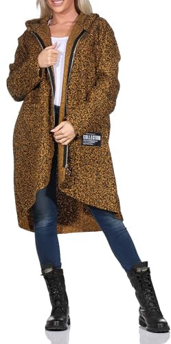 simaranda Sweatjacke Damen mit Kapuze Hoodie lange Übergangsjacke Kurzmantel uni mit Zipper Cardigan 29503 (DE/NL/SE/PL, Numerisch, 38, 44, Regular, Regular, Senf)