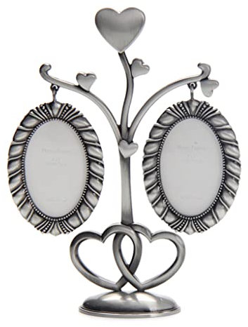 Photo Frame Collage Antique Silver Family Tree Frame with 2 Picture Frames Metal Tabletop Photo Frame Decoration