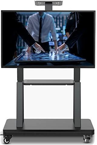 Floor Standing Universal TV Stand For 55 Inch TV, Heavy Duty Black Mobile TV Cart With Lockable Wheels & Camera Shelf, Boardroom/Hotel/Studio beautiful scenery